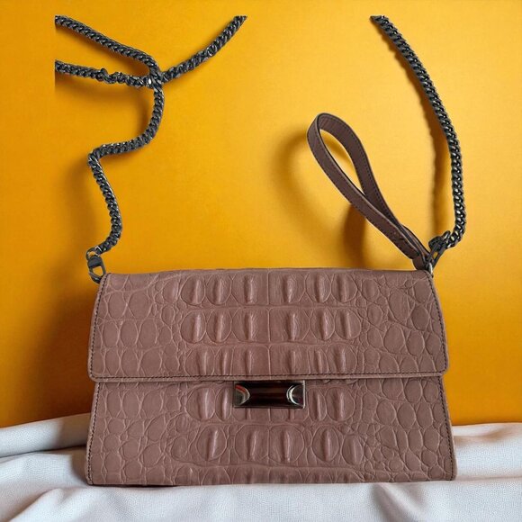 MIU MIU Mauve Crocodile Embossed Leather Clutch Crossbody Bag - Picture 4 of 13